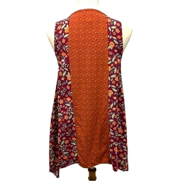Matilda Jane Teach Me Rust Floral Mixed Print Asymmetrical Tank Top Womens Small - Picture 7 of 11